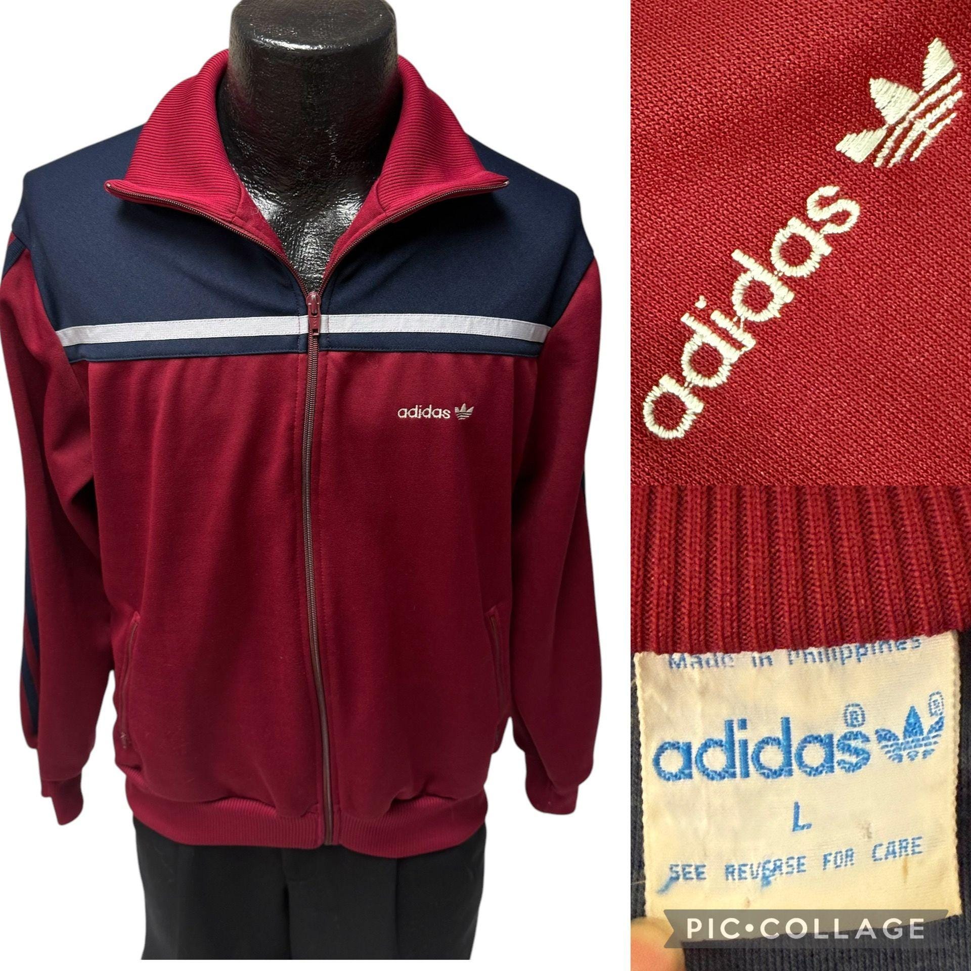 Vintage 80's Adidas Men Maroon Blue Color Block TRIFOLD LOGO