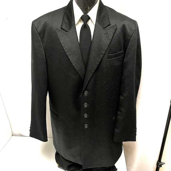 Vtg Falcone BLACK 4 Button Peak Lapel Shiny GOLD … - image 3