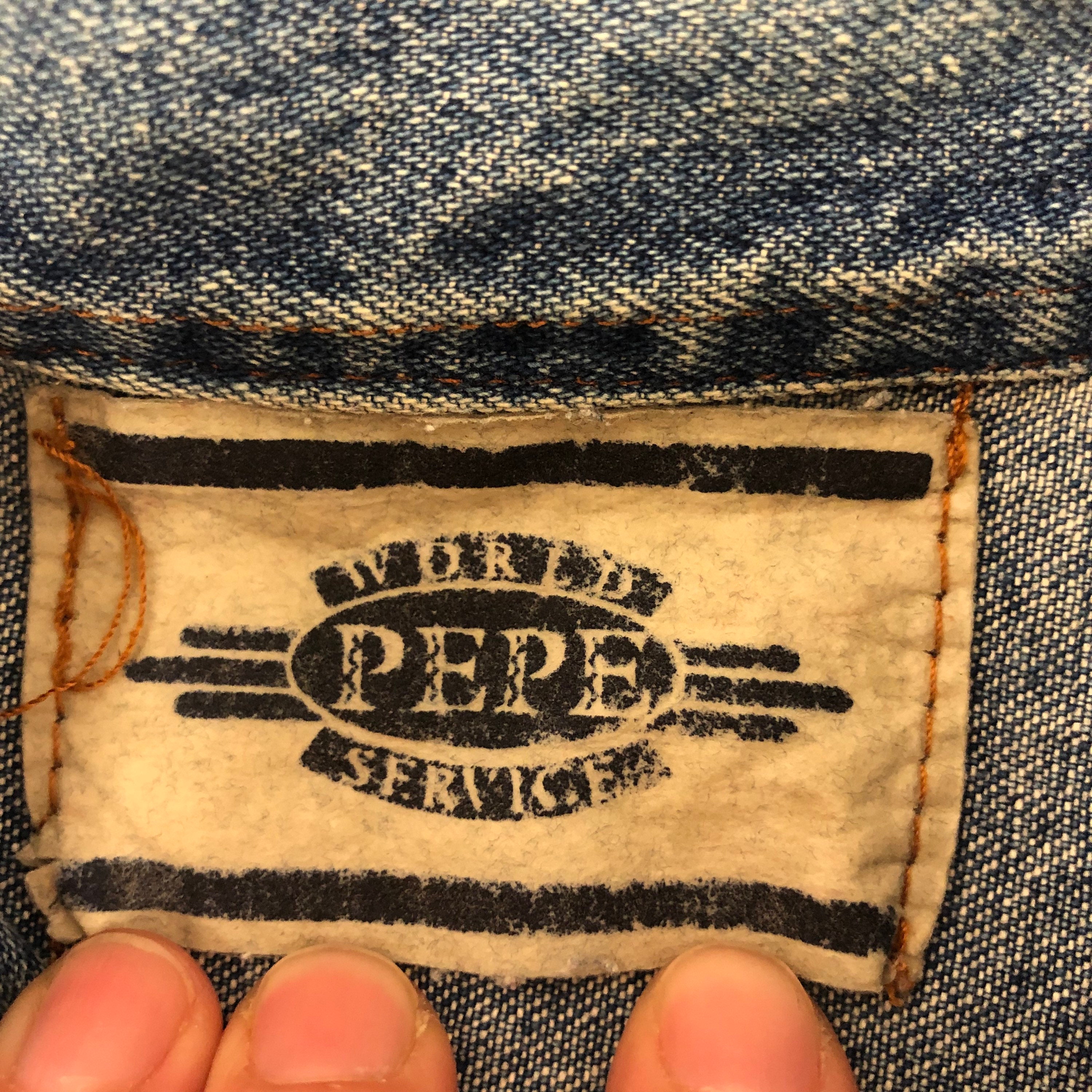 Vintage 80-90\'s World PEPE Service Men Blue Jean Streetwear Denim Hip Hop  Logo Baggy Work Chore Shirt L XL - Etsy