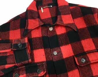 Vtg 40-50's Men's MACKINAW Cruiser Coat BUFFALO Plaid WOOL Hunting Work Chore Jacket L