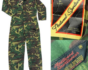 NoS NWT Vintage 70 80's Fleetwood Sportswear Hombres CAMUFLAJE Caza M MONOPLAZO Traje de camuflaje M