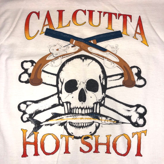 Vintage 80-90's Jensen All American USA Made Long Sleeve Spellout Calcutta  Baits Graphic Logo HOT SHOT Fishing T-shirt Xl 