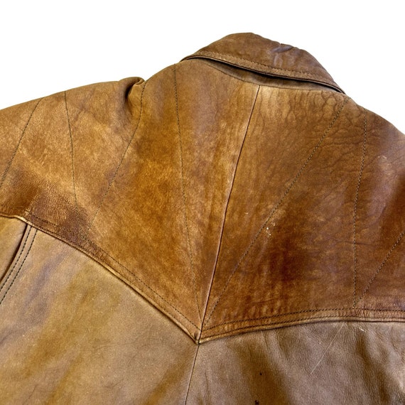 Vintage 80's Winlit Men Brown Soft Leather BOMBER… - image 10