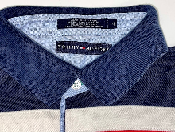 Vintage 90's Tommy Hilfiger Men Red White Blue SPELL OUT Long