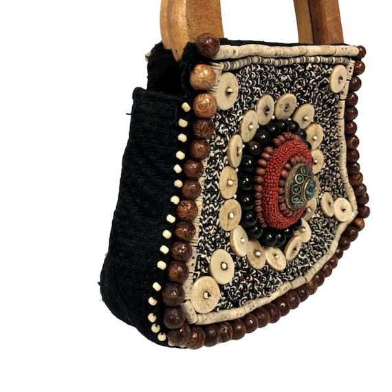Vintage 60's Handmade India TIBETAN Hand Bag BEAD… - image 2