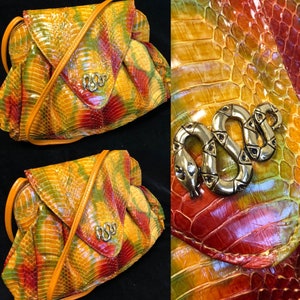 Bolso de mano de piel de serpiente TROPICAL SUNBURST amarillo de J Renee, años 80, bolso de mano, bandolera, bolso de cóctel, bolso de hombro exótico, raro