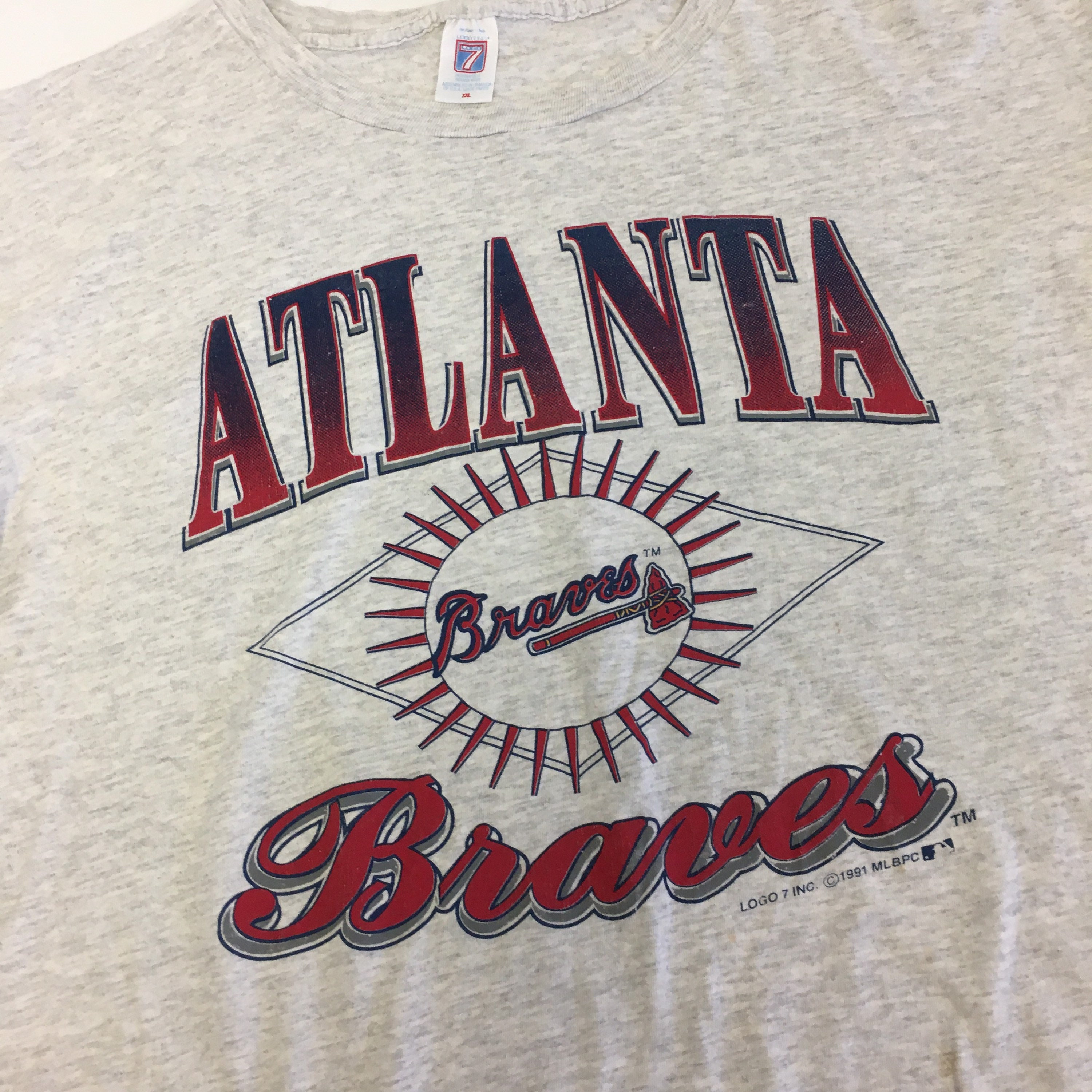 Vtg 90's Logo 7 Seven Heather MLB 1991 Atlanta Braves Baseball