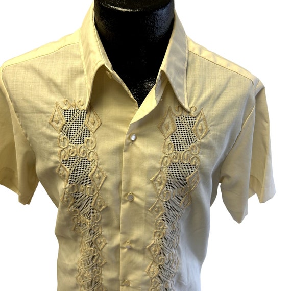 Vintage 70's Men's Beige EMBROIDERED Hawaiian WED… - image 5