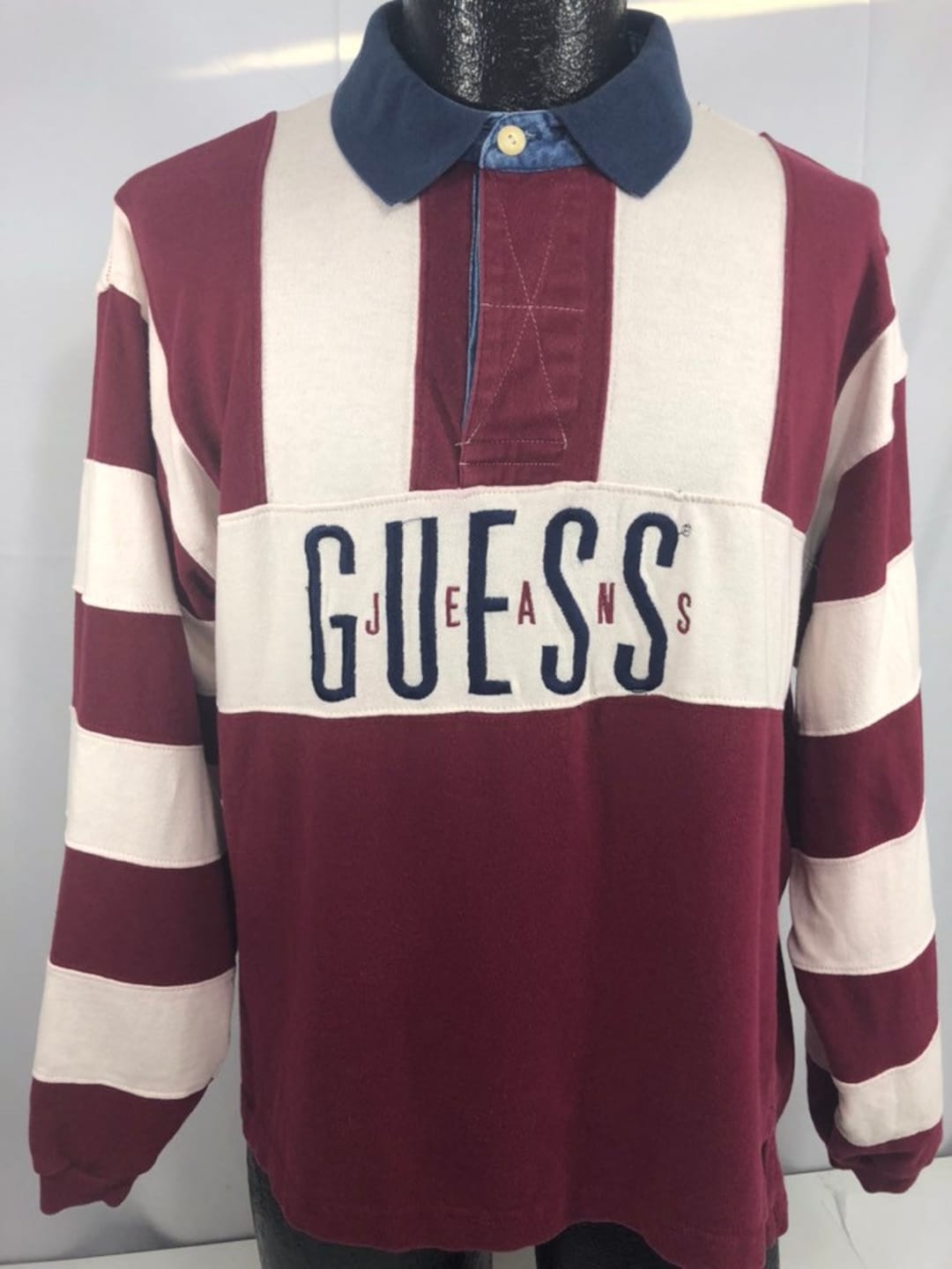 Vintage 80-90's Guess Jeans Men SPELLOUT Rugby Polo Stripe Vintage 80-90's Guess Jeans Men SPELLOUT Rugby Polo Stripe