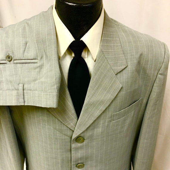 Vtg BESPOKE Men Sage Gray CHALK Stripe Light Weig… - image 9