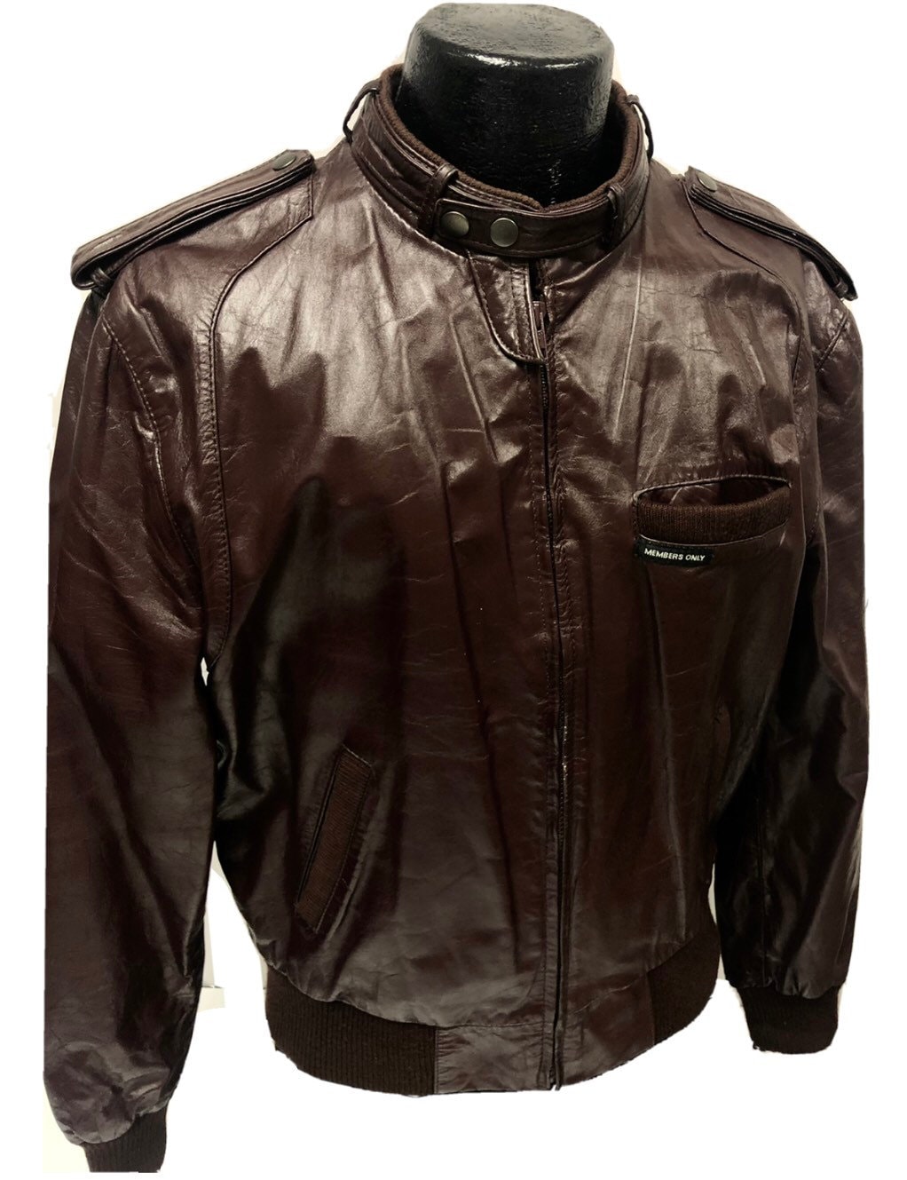 Vintage 80's Members Only Men Brown Leather CAFE RACER Moto Jacket