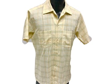 Vintage 50s 60s Arrow King Cotton Green/blue Plaid Loop Collar