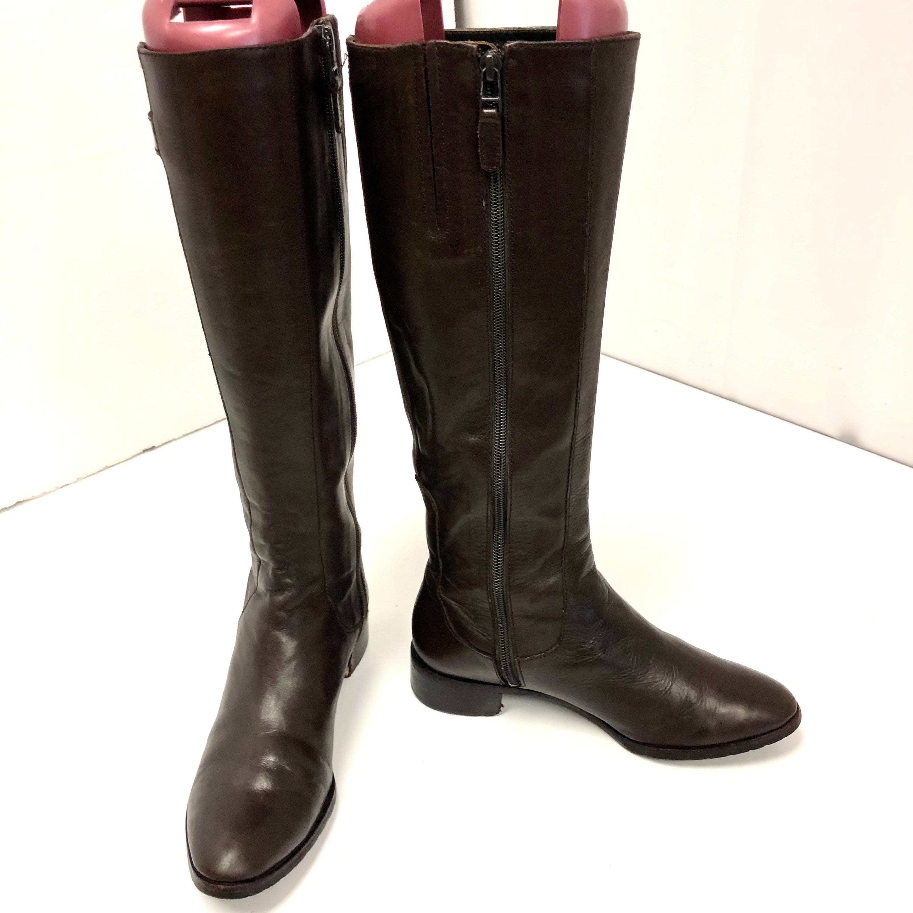 Cole Haan Women Brown Leather Knee High Tall Full Zip RIDING