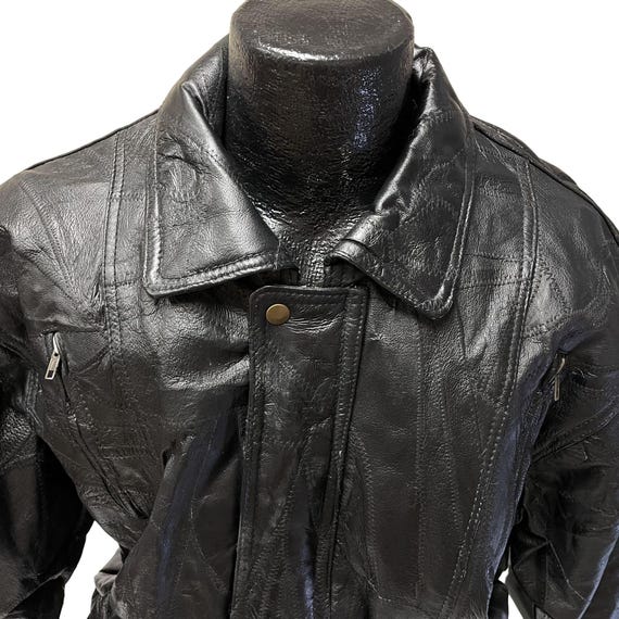 Vintage 80's Navarre Italian STONE Design Black Leather BOMBER