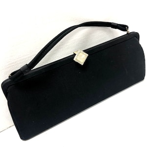 Bolso de noche Tina Black Textured SATIN de los años 50, bolso de cóctel, cartera con piedras preciosas y nácar