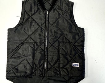 Vintage 60's Big Smith Men Black QUILTED Nylon Waist Coat Mechanic Shop Jacket WORK Vest M