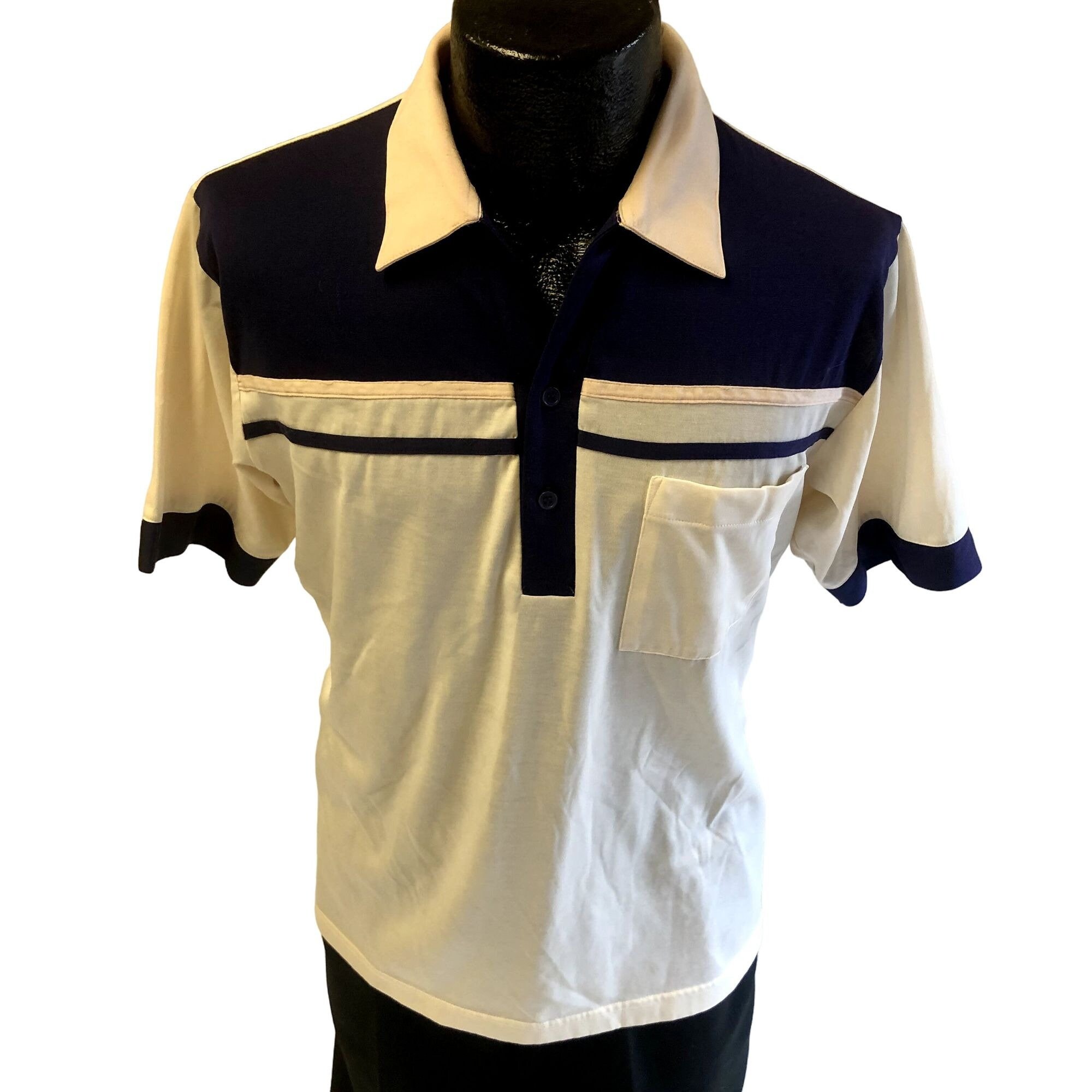 Vintage 80's Royal Air Cream Blue NYLON Blend Polo Pocket