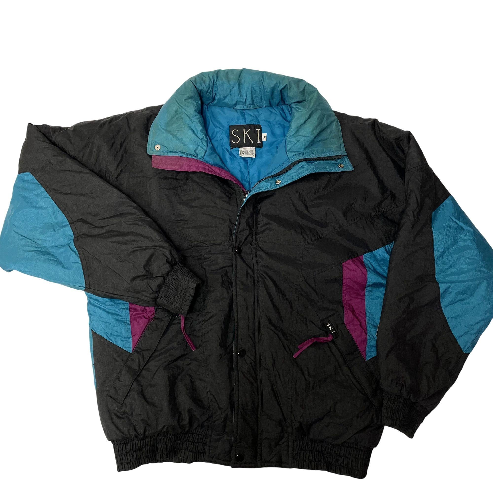 Vintage 70 80's Thermoloft Black Blue Color Block Nylon Puffer SKI