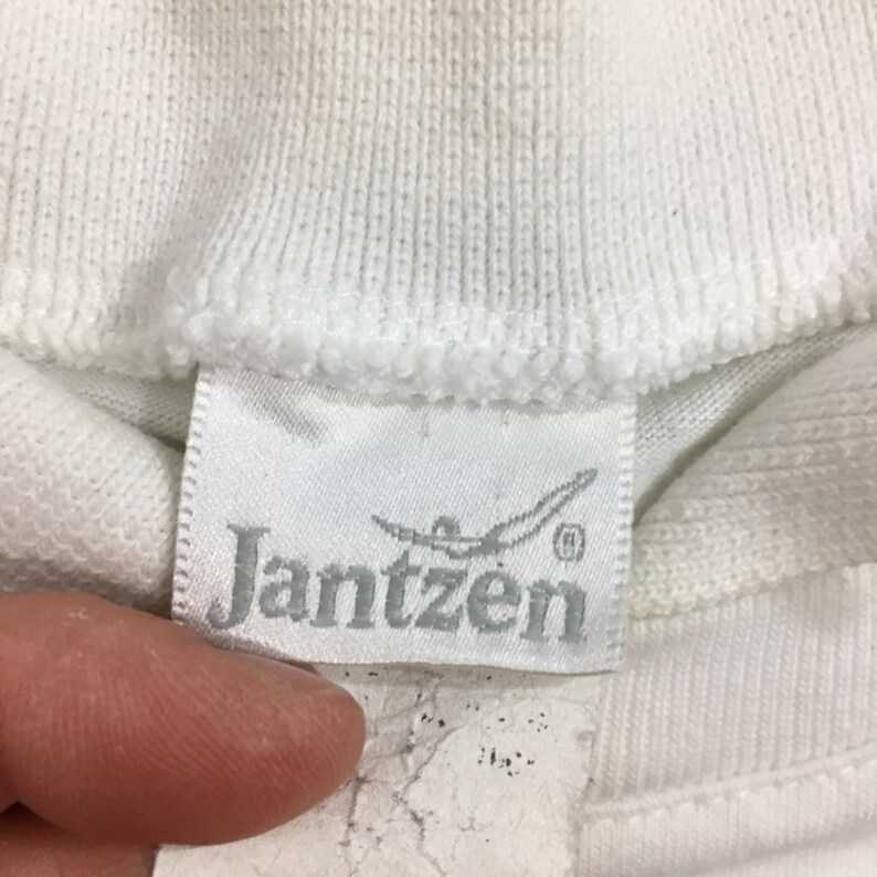 Vintage 80/'s Jantzen Men White Red Blue Stripe Boxy Tennis Polo Pullo Over Shirt L