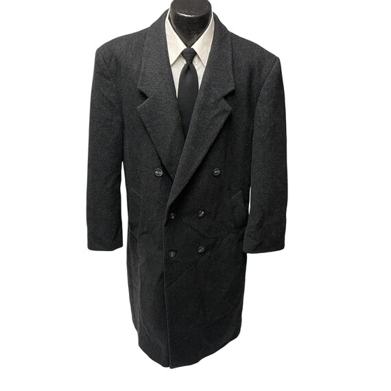 Vintage 80's Stafford Men's Charcoal Long Coat Wool Double
