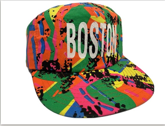 Vintage 90's Boston SPLASH Paint SPLATTER Cap Bright Hat NEON Hip