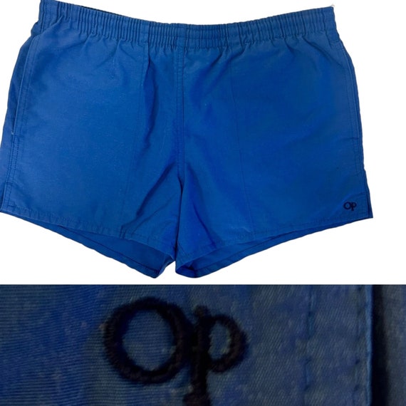 Vintage 80's OP Ocean Pacific Men Blue Swim Trunks