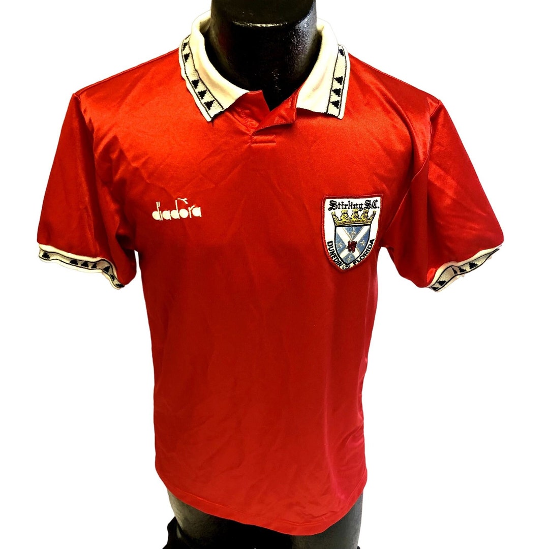 Vintage 80 90's Diadora Men SHINY Red SOCCER Jersey #16 STIRLING