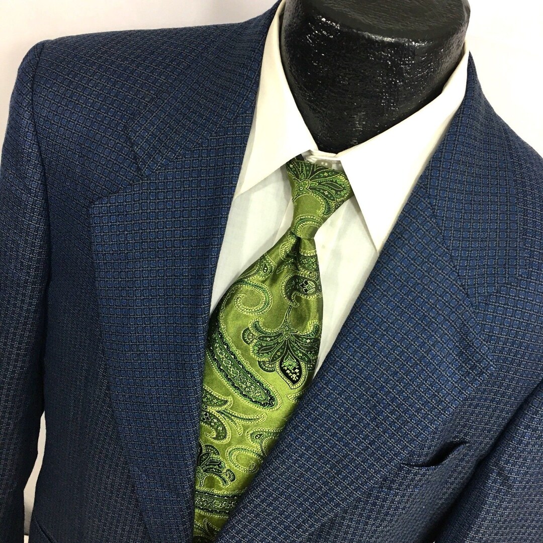 Men's Blazer Blue White Check Plaid Jacket Sport Coat (44R