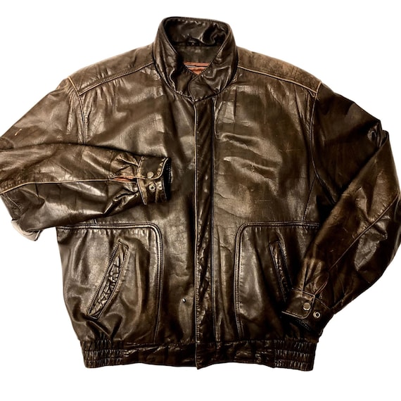 Vintage 80's REED Sportswear Men Brown DISTRESSED Leather Bomber