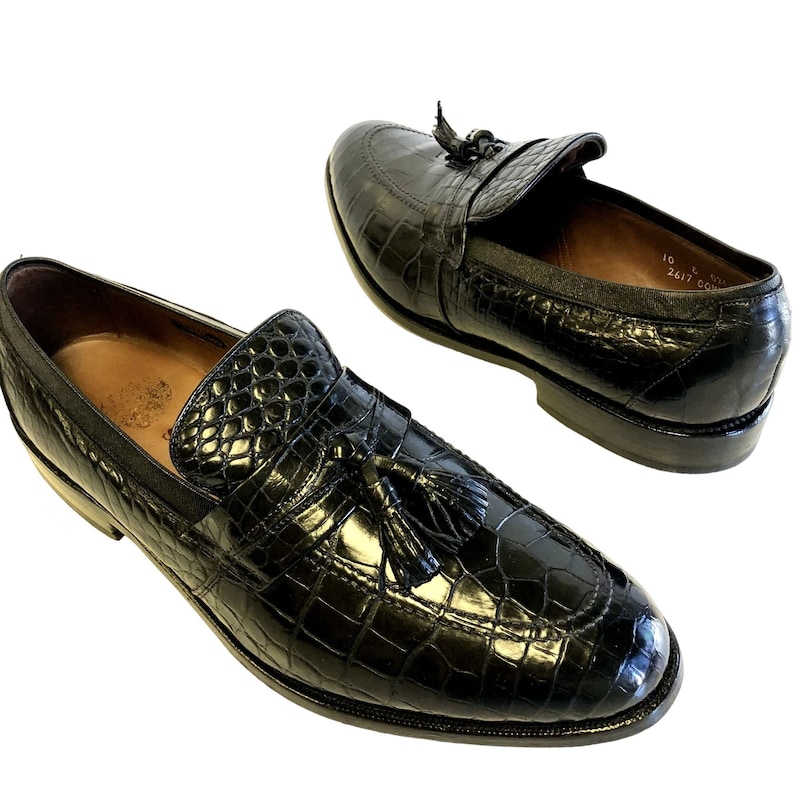 Allen Edmonds CLAYTON Men Black ALLIGATOR Belly Leather DRESS Shoe Tassel Loafers 10 E image 1