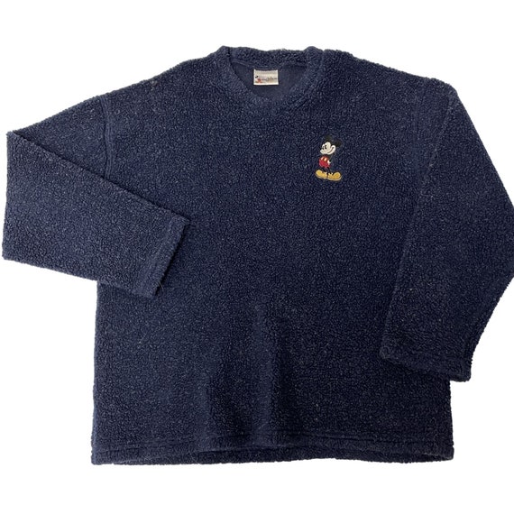 Vintage 80's Walt Disney Blue Fuzzy Fleece Sweatshirt MICKEY MOUSE