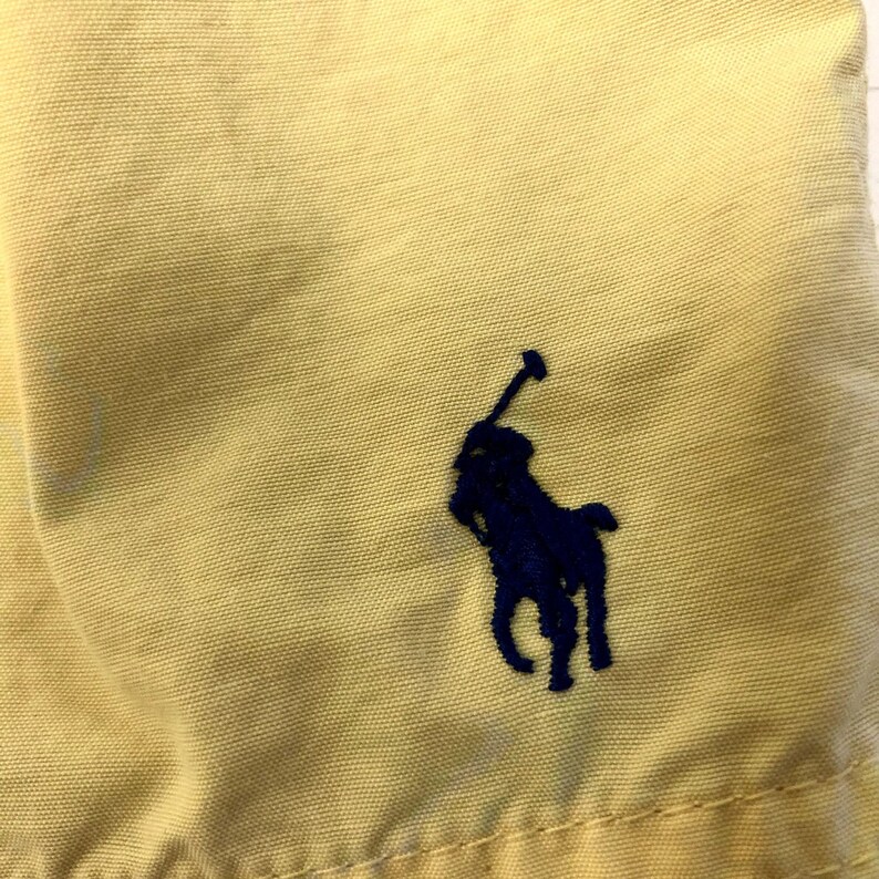 Vintage 80 90's POLO SPORT Swim Shorts Ralph Lauren LOGO Yellow Beach Trunks L image 3