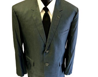 Vintage 50's Bespoke SHINY STEEL Blue Sport Coat ROCKABILLY Chaqueta Sharkskin Blazer 38