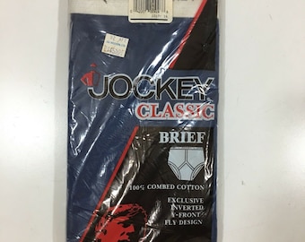 Calzoncillos Jockey Classic Brief para hombre, talla 40, color azul marino, nuevos, vintage de 1987. Bragueta delantera.
