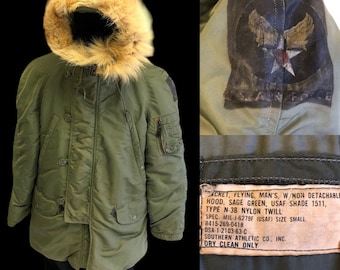 Vintage 60's Southern Athletic USAF 1963 N-3B N3B Military Aircrew US Air Force Vietnam Nam Parka FUR Trim Hood Snorkel Flying Jacket Men S