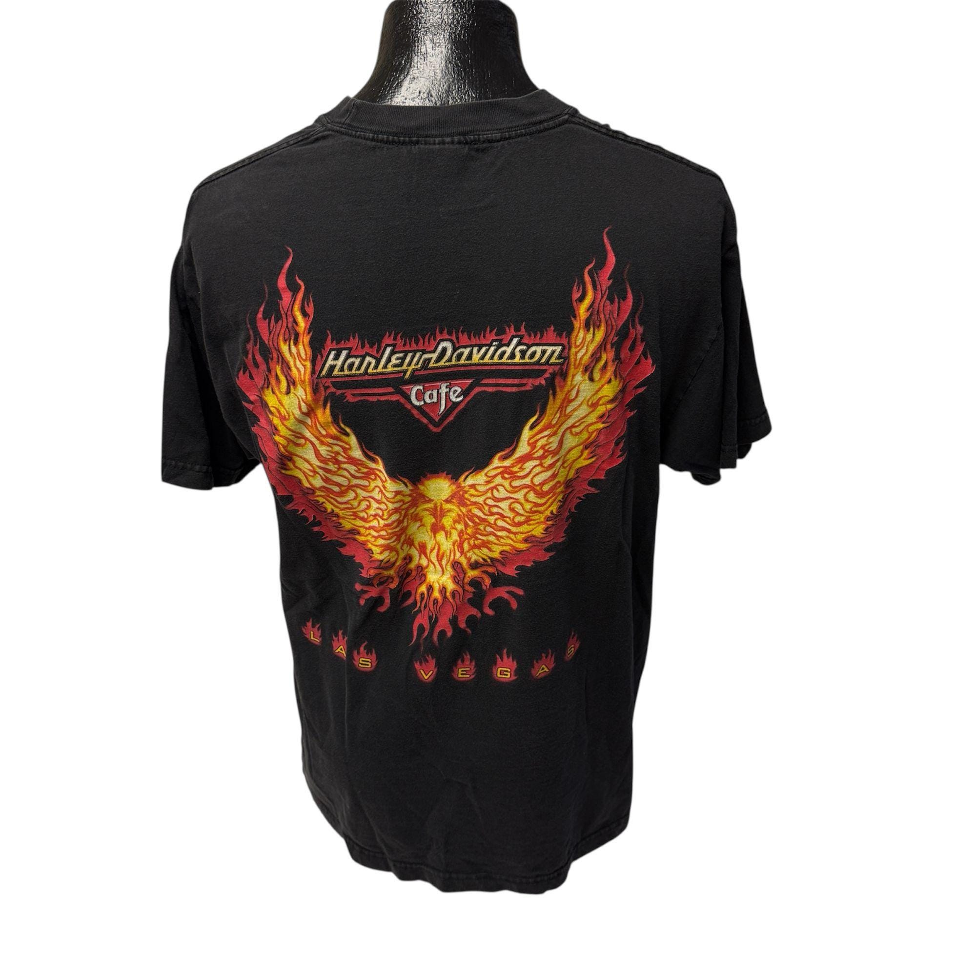 Vintage 90's HARLEY DAVIDSON Cafe Soaring Fire EAGLE Flames Las