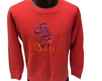 Vintage 80 90's Men's Classic Embroidered MICKEY MOUSE Red DISNEY Sweatshirt M