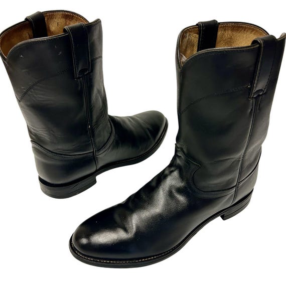 Vtg 00" Justin 3133 Men's BLACK Leather Cowboy Western RODEO Riding Boots ROPERS 11.5 1/2 E