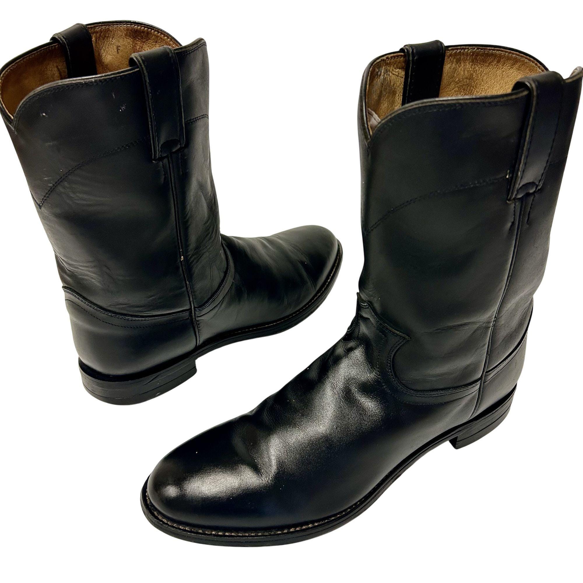 Made In USA - VTG Justin Men\'s Black Leather Boots Roper Style 3133 Size 11D 3133-BLACK-KIP-ROPER – Alcala main image 3