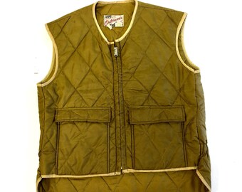 Vintage 70&#39;s Lee UNION Made USA QUILTED Nylon Army Green Hunting Work Vest M