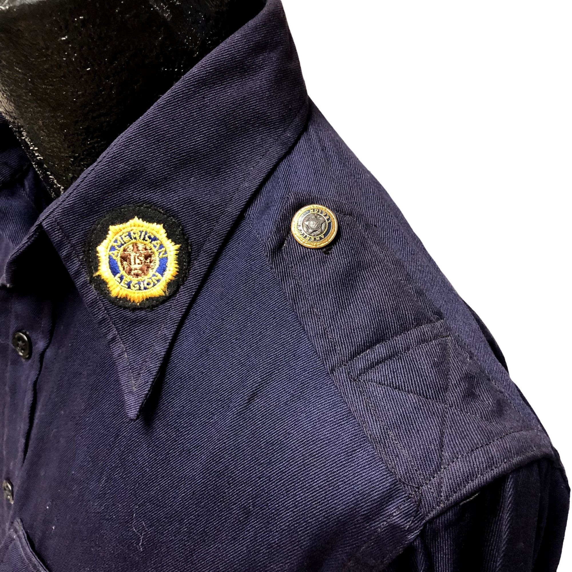 american legion dress shirts VTG 50s NEAR MINT AMERICAN LEGION NAVY LG SLV SHIRT ORIG BUTTONS+PATCHES NECK17