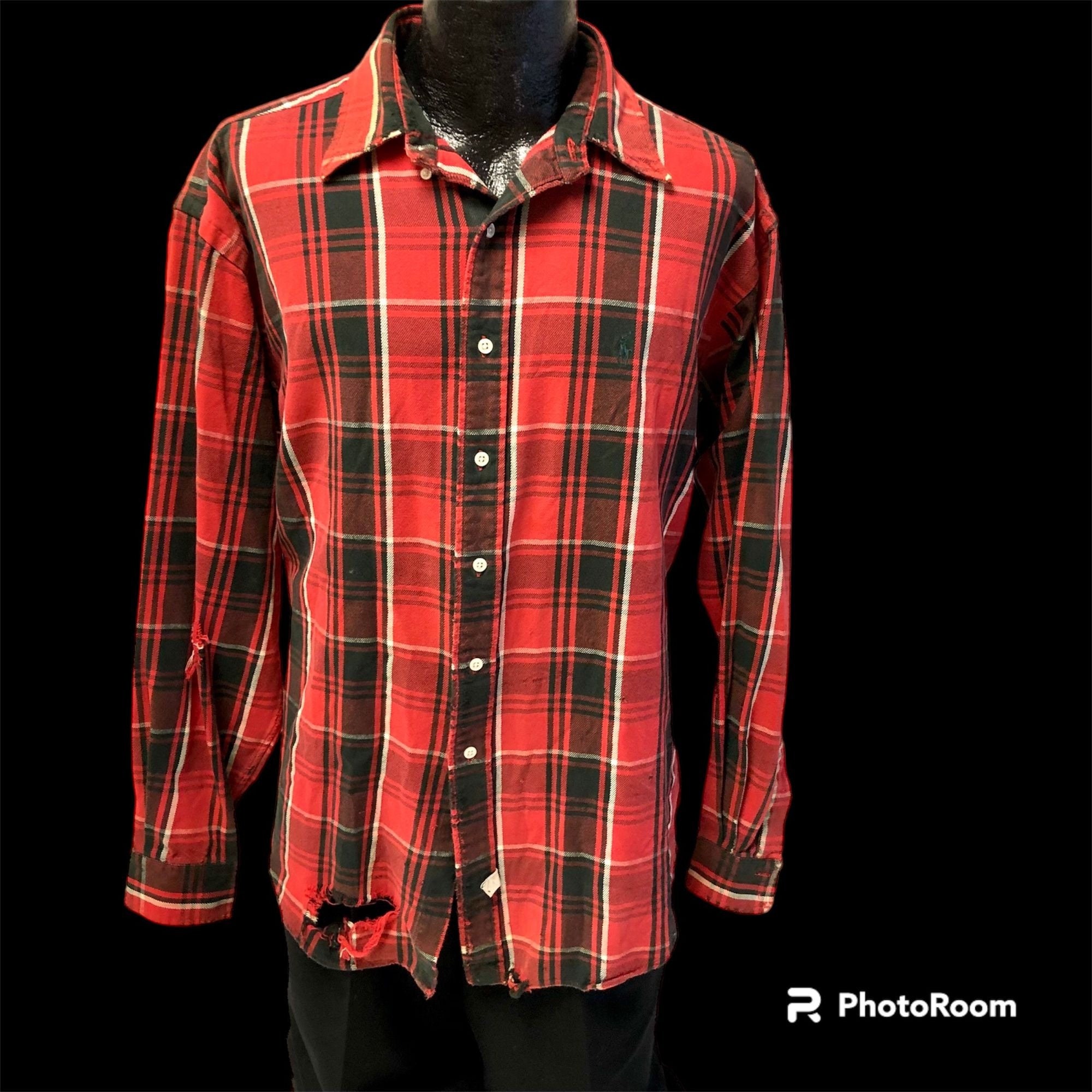 Vintage 70 80's Ralph Lauren BUFFALO PLAID Flannel DISTRESSED Polo
