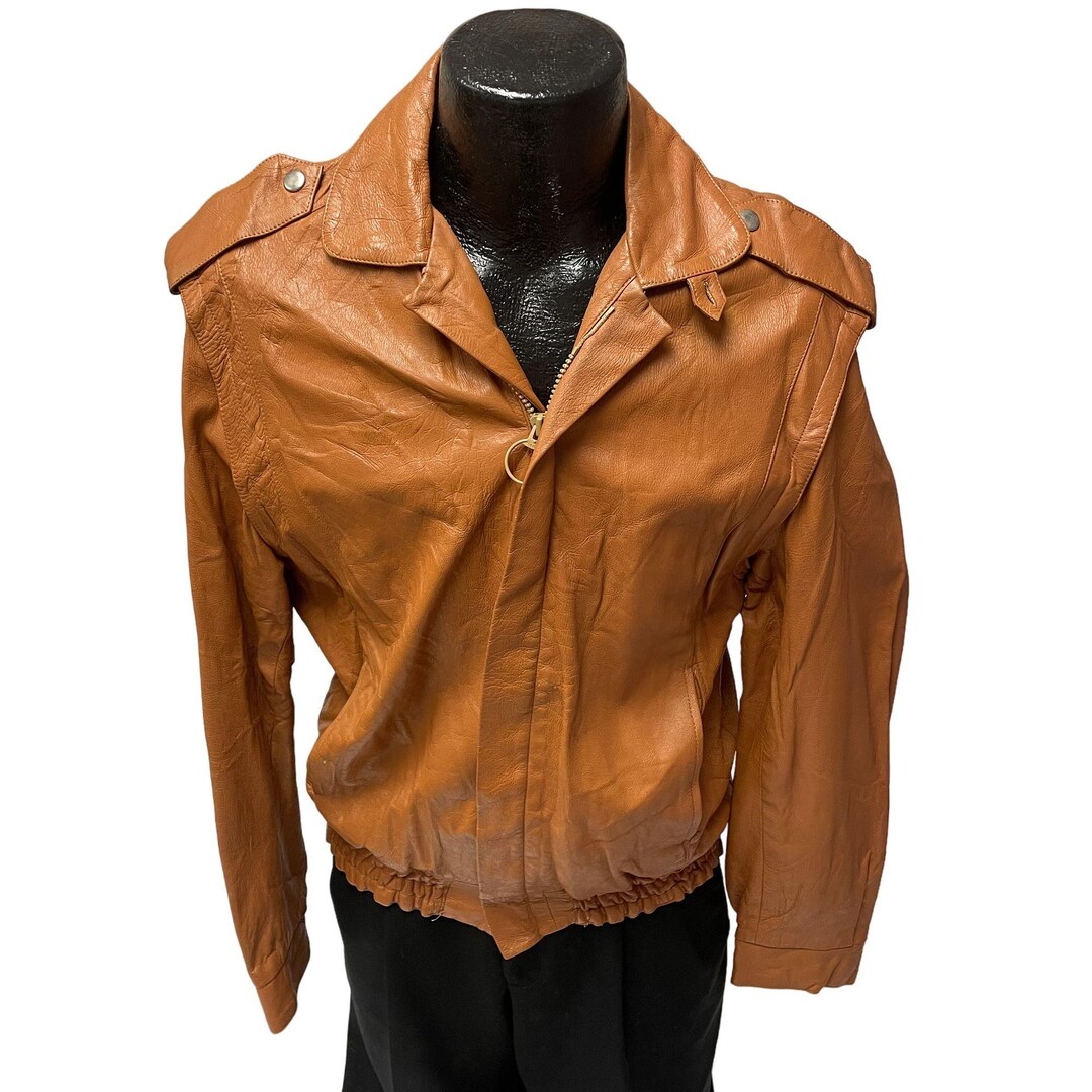 Vintage 50 60's Men COGNAC Leather CAFE RACER Jacket Moto