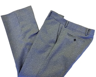 Vintage 70's Men's Blue HOUNDSTOOTH MoD Golf Pants Poly DISCO Bell Bottoms Trousers 35