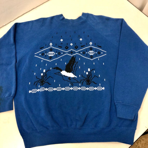 Vintage 80's Tultex Sweats Blue Winter Snow Storm FLYING
