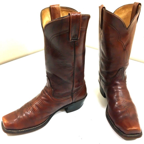 Vintage Abilene Men Brown Leather Cowboy Western SQUARE TOE | Etsy