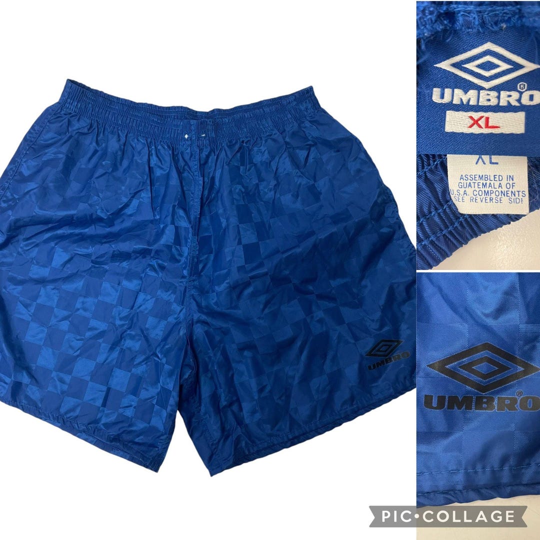 Umbro 90s Vintage à Carreaux Football Short Nylon Satin Soyeux Forêt