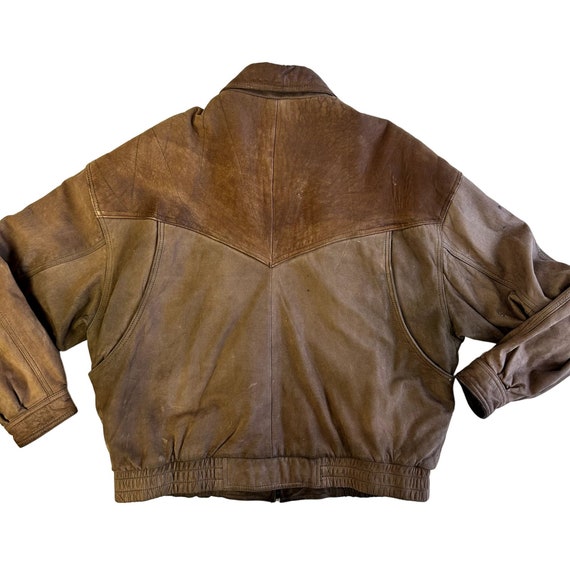 Vintage 80's Winlit Men Brown Soft Leather BOMBER… - image 2