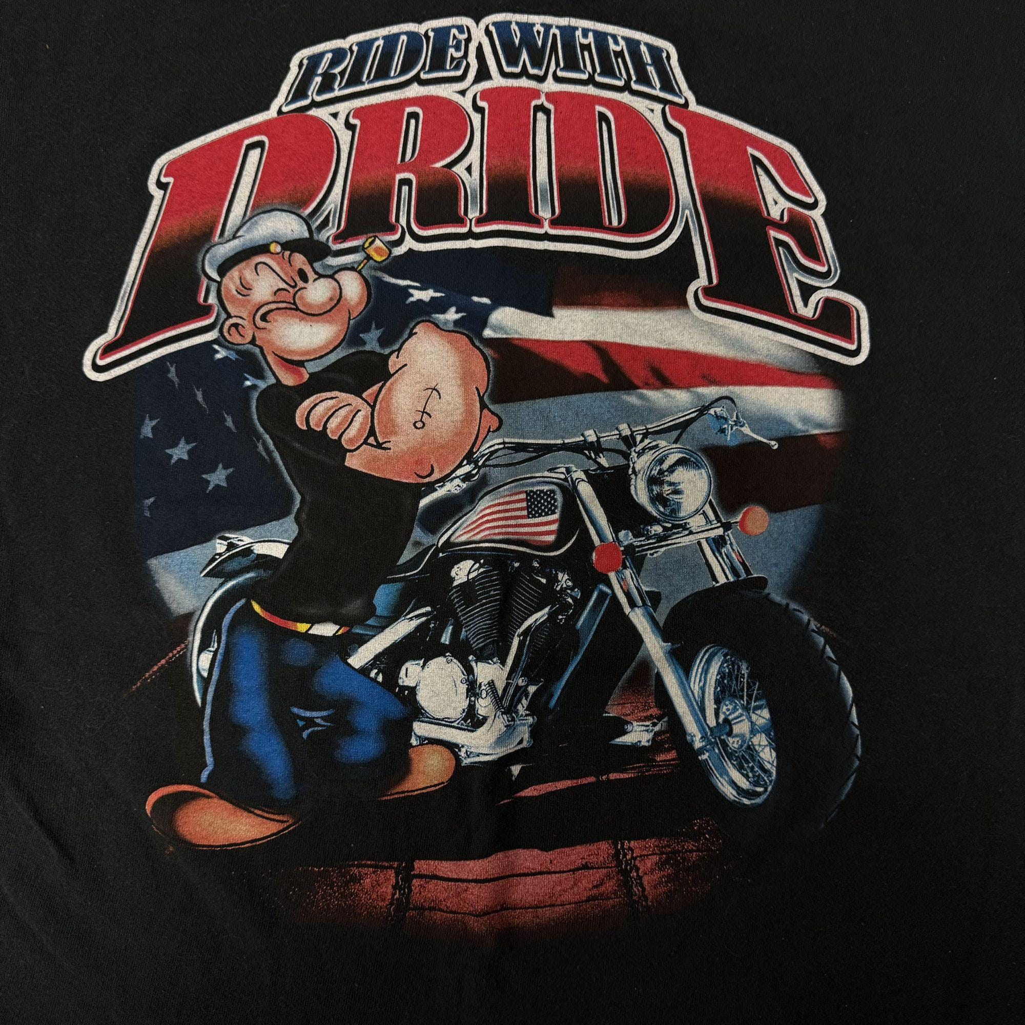 Vintage 90's Y2K POPEYE Ride With PRIDE USA American Flag