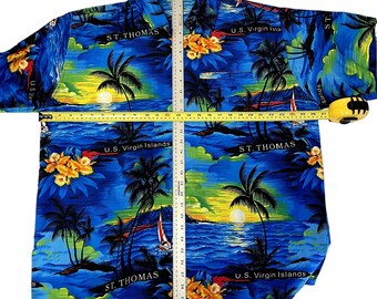 Vintage 80's Men's Blue HAWAIIAN St Thomas VIRGIN ISLANDS Tropical